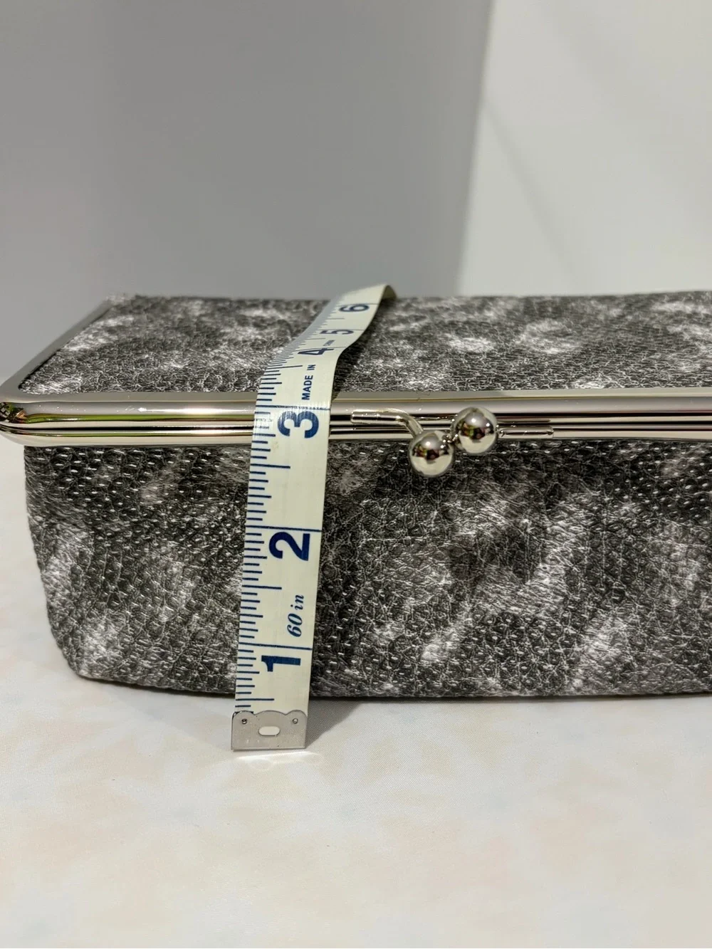 Elegant Gray Faux Snakeskin Cosmetic Case with Silver Frame